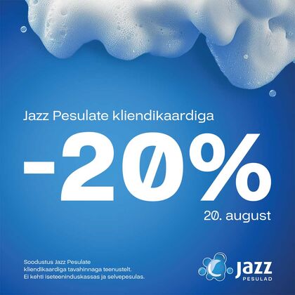 20. augustil Jazz Pesulate kliendikaardiga autopesu -20%